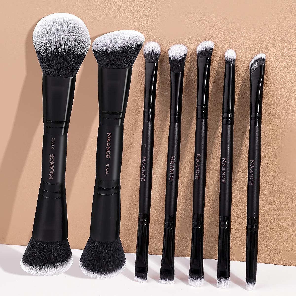 Maange Makeup Brush Set, Makeup Brushes Kits, 7 Dual-Ended Brushes + 12 Powder Puffs + 1 Makeup Bag with Metal Frame, Complete Beauty Tool Kit