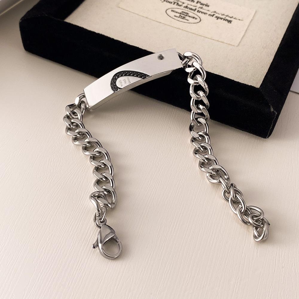 City Fashion Hip Hop Cuban Link Chain, Titanium Steel Couple Bracelets for Men & Women,2pcs His and Hers Couple Bracelets set