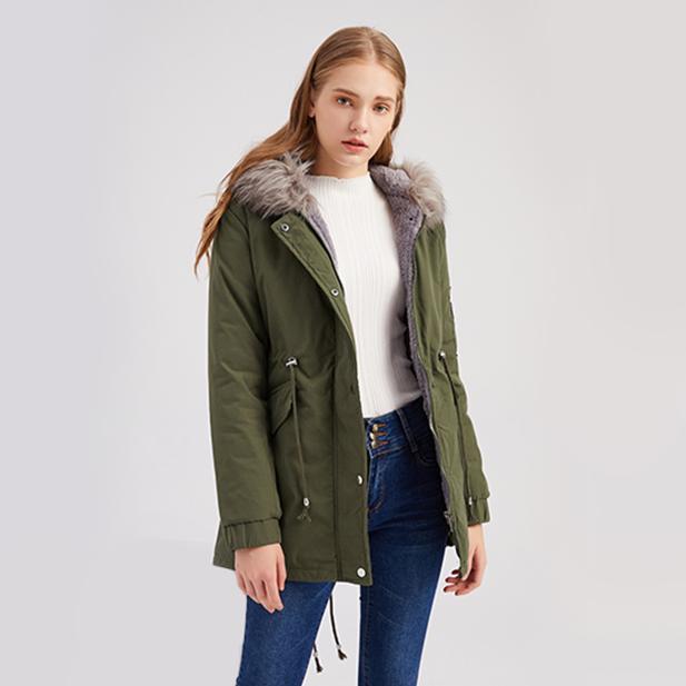 Women's winter warm coat, thickened waterproof fleece-lined parka, oversized military-style windbreaker, hooded padded jacket, double-layer padded jacket