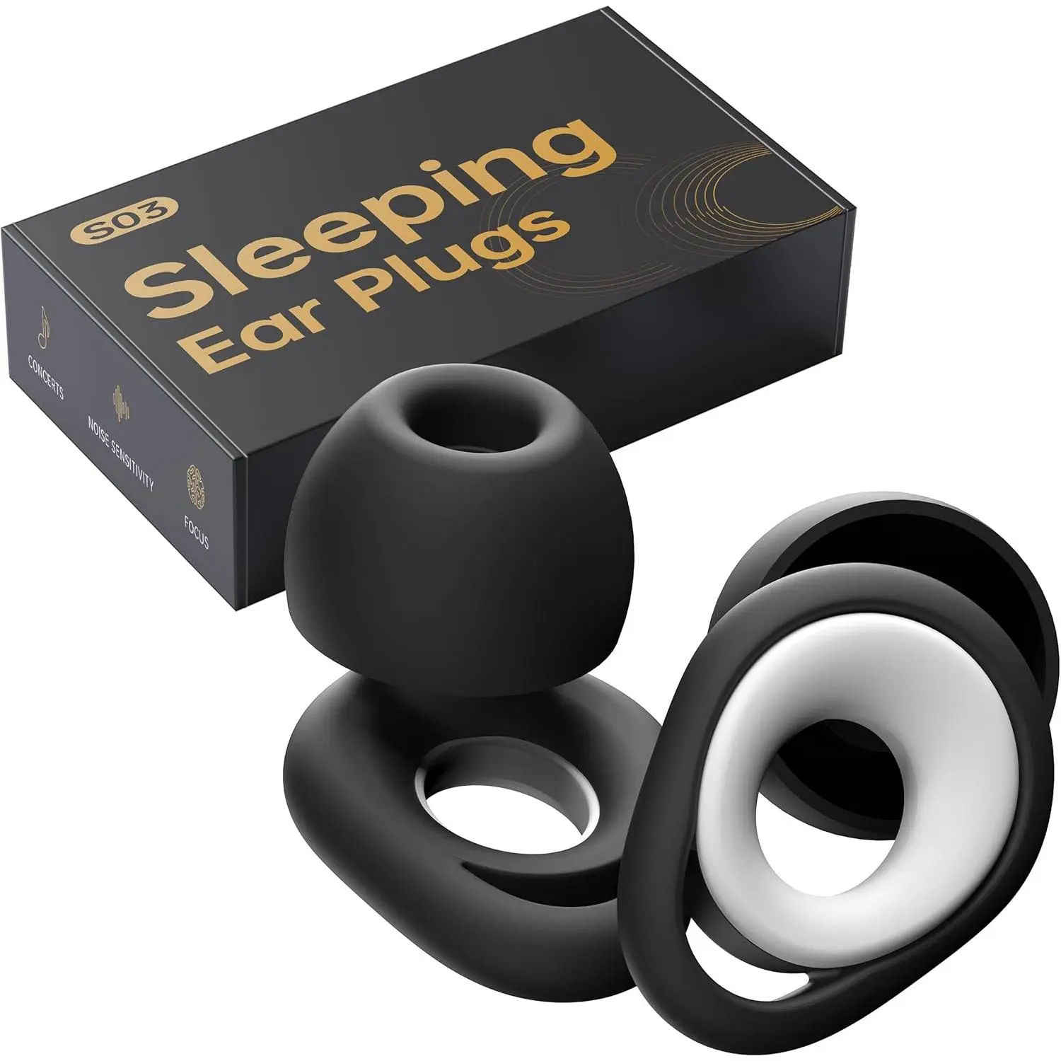 Ear Plugs for Sleeping, Reusable Silicone, 28dB Noise Reduction| Noise Cancelling, High Fidelity with Mute Layer for Travel and Focus, Black-White