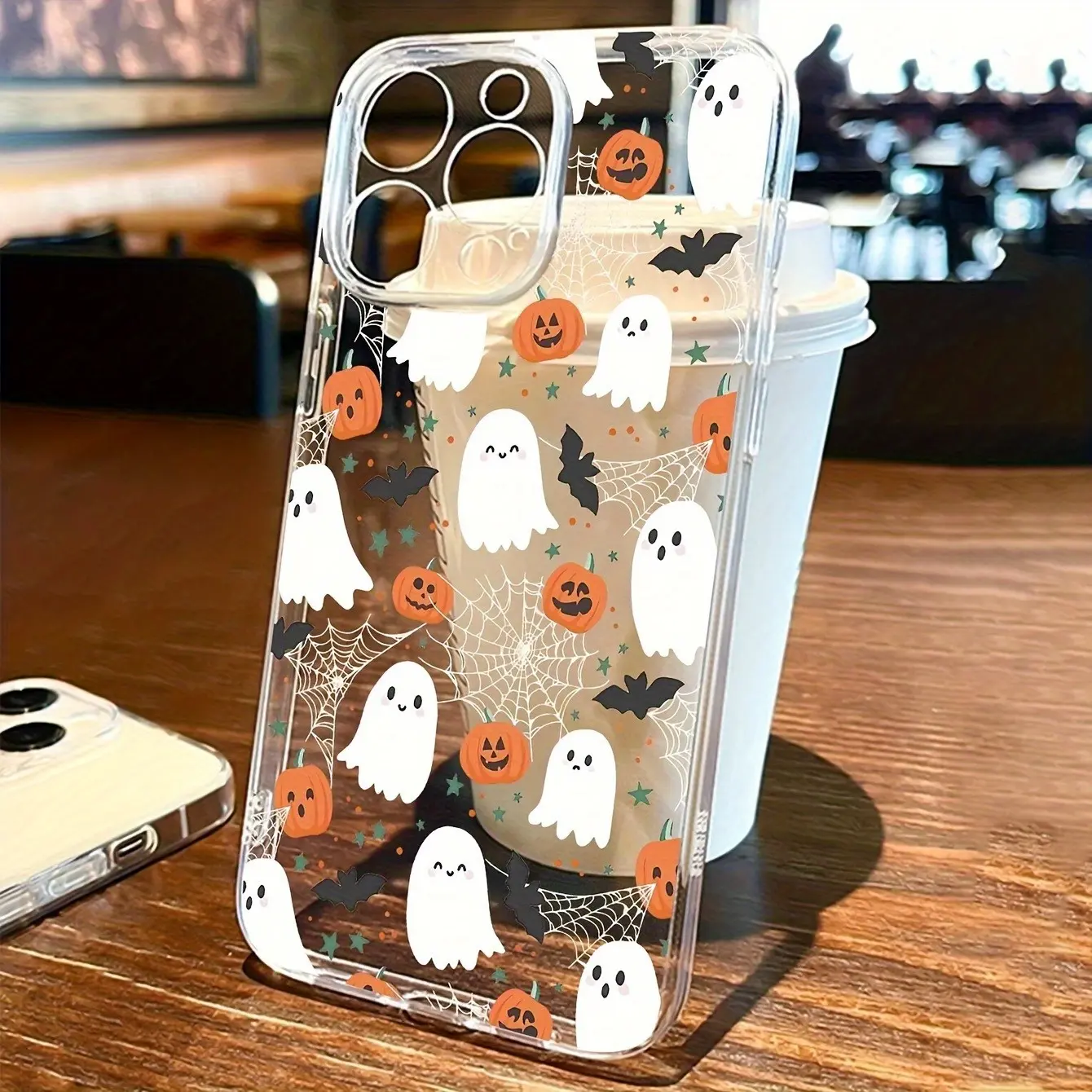 Ghost Pumpkin Halloween Phone Case, Cute Spooky Repeat Clear Cover for iPhone 17 16 15 14 13 12 11 X Plus Pro Max, Halloween Lover Gift