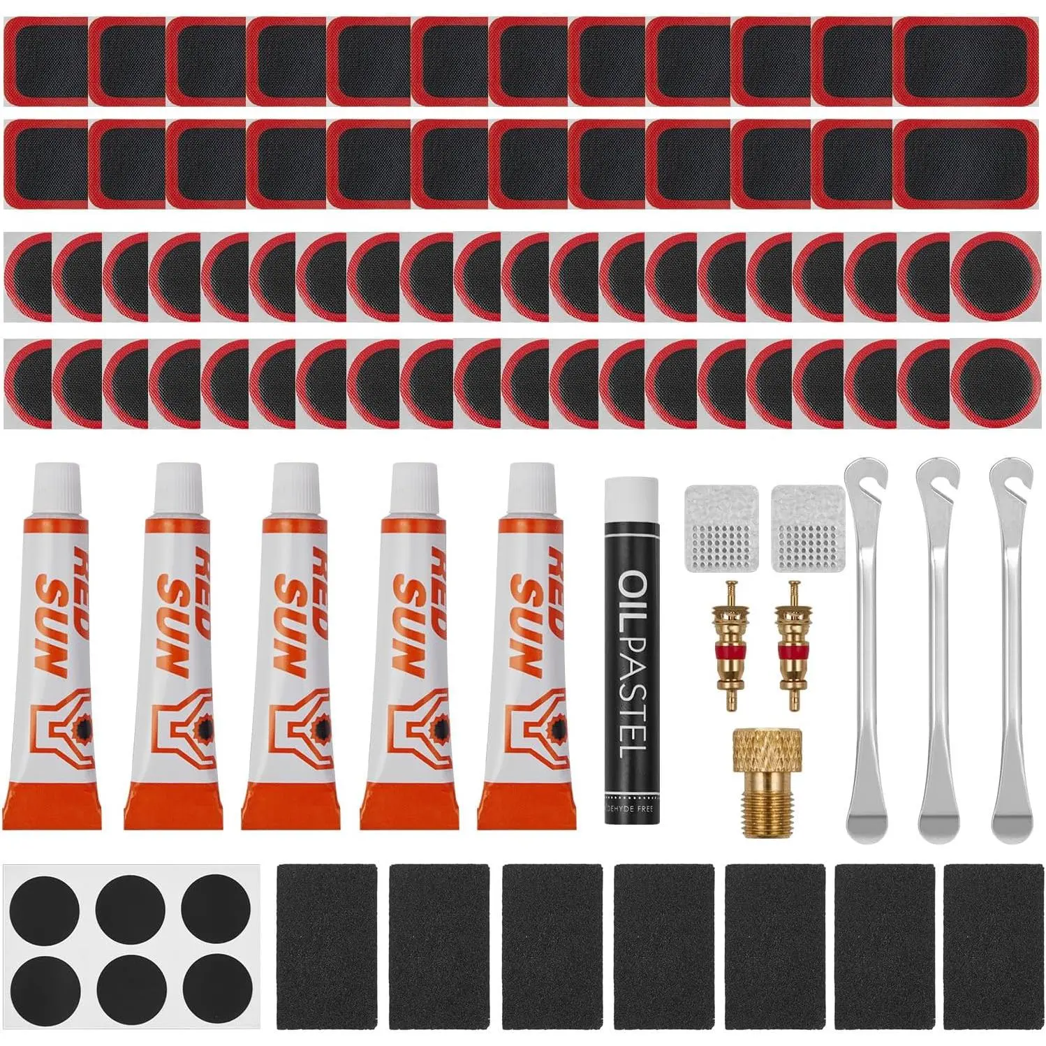 Outdoor sports Zacro Bike Tire Repair Kit 90 PCS with 3 Stainless Steel Tire Levers| 70 Patches, 5 Vulcanizing Glue Tubes, Bike Tire Patch Kit with Presta-Schrader Converter for Mountain, Road & Commuter Bikes