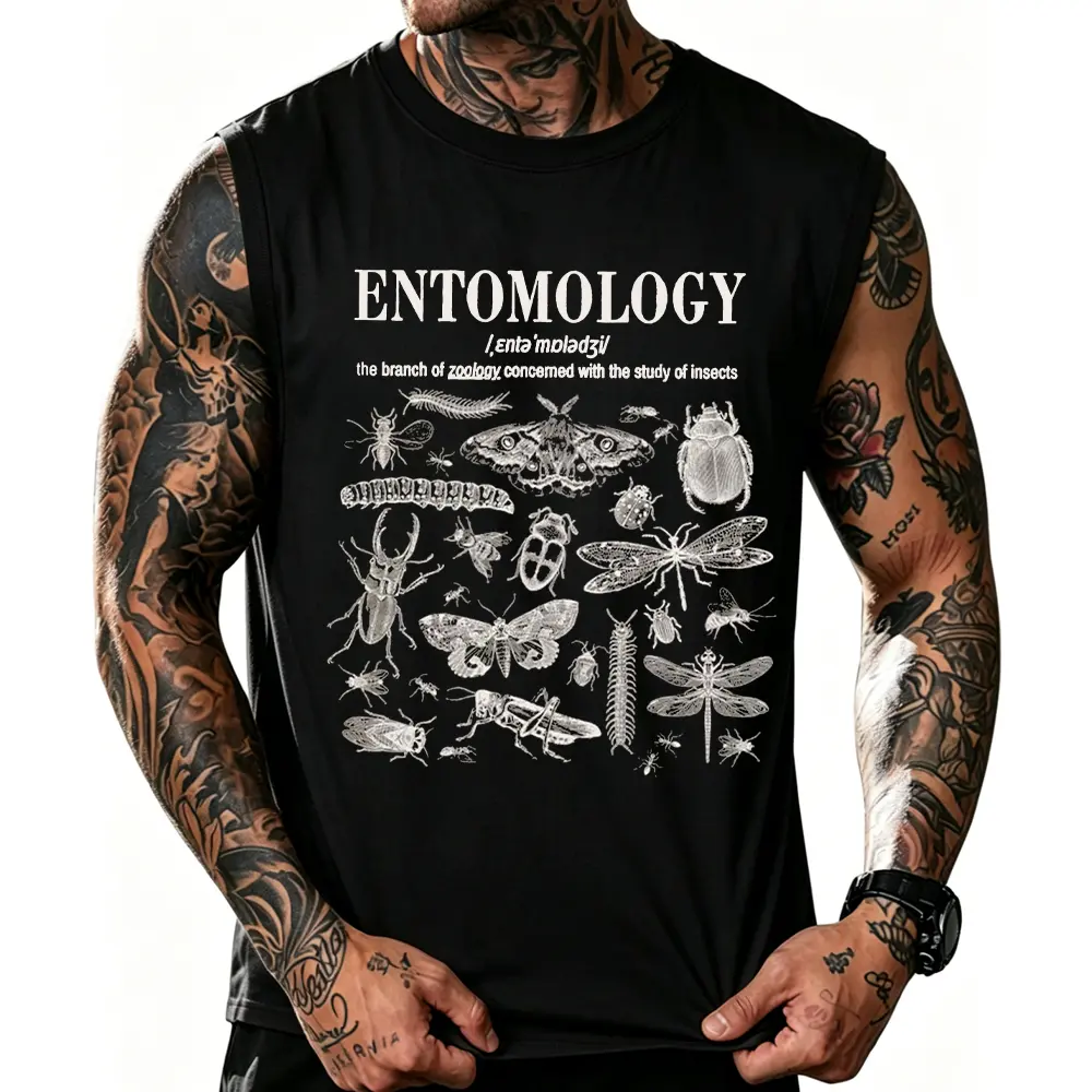 Entomology Vintage Washed Tank Top | Retro Insect Science Graphic Sleeveless Tee | Unisex Black Summer Casual Tank