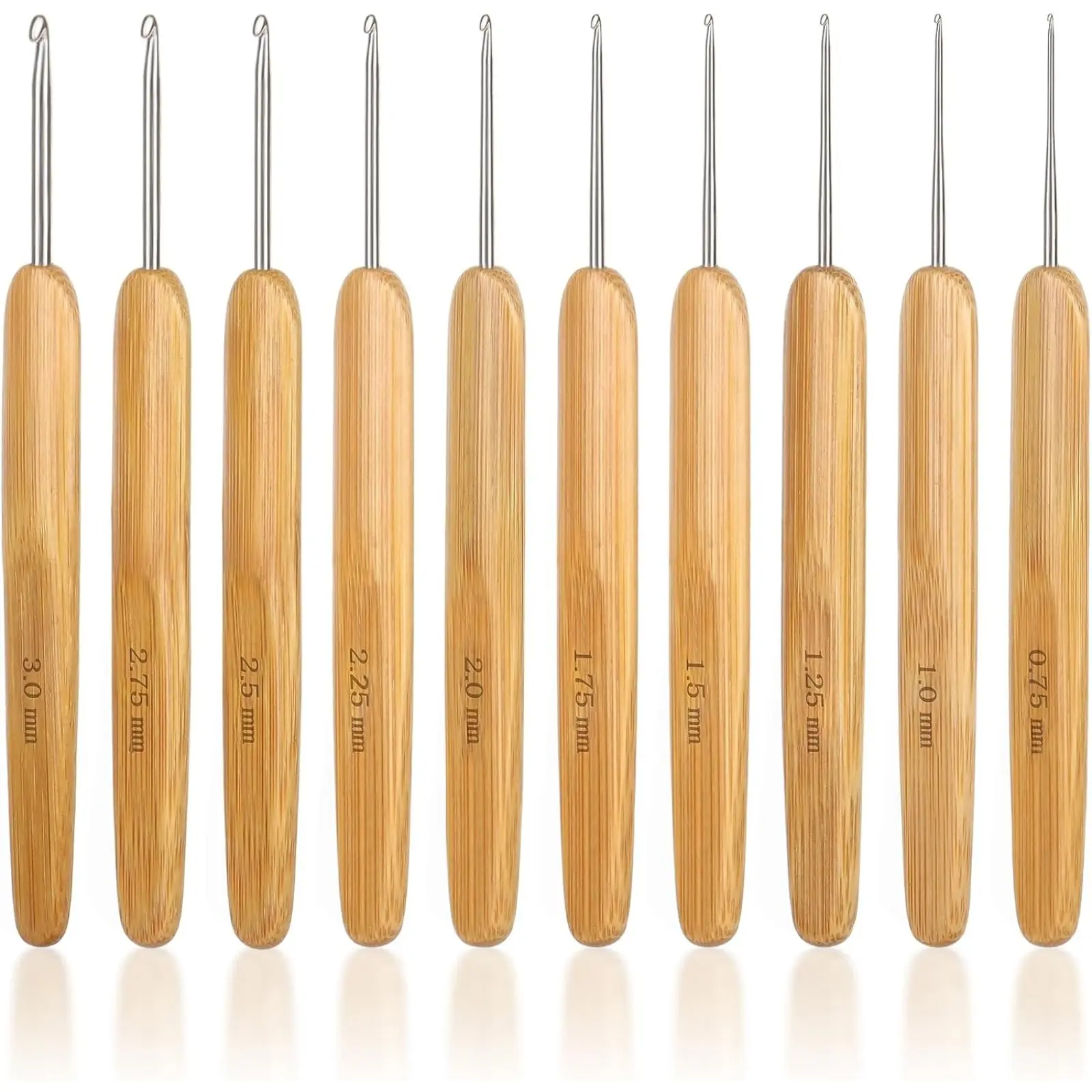 10Pcs Small Size Crochet Hooks Ergonomic Wooden Handle Set, Comfort Grip for Easy Crocheting, Fine Craft Sewing Tools for Thin Yarn & Lace Knitting