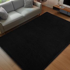 FAMVAL Large Size Plush Rugs Big Fluffy Area Rug Non-slip Soft Shaggy Ultra-comfortable Carpet Mats for Livingroom Bedroom Nursery Home Decor Black Christmas gifts