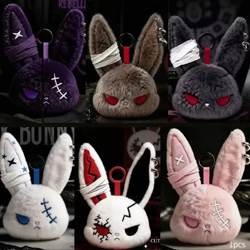Halloween Gothic Bunny Plush Keychain Accessories Stuffed Animal Rabbit Bag Charm Horror Bunny Doll Keyring Mobile Phone Pendant