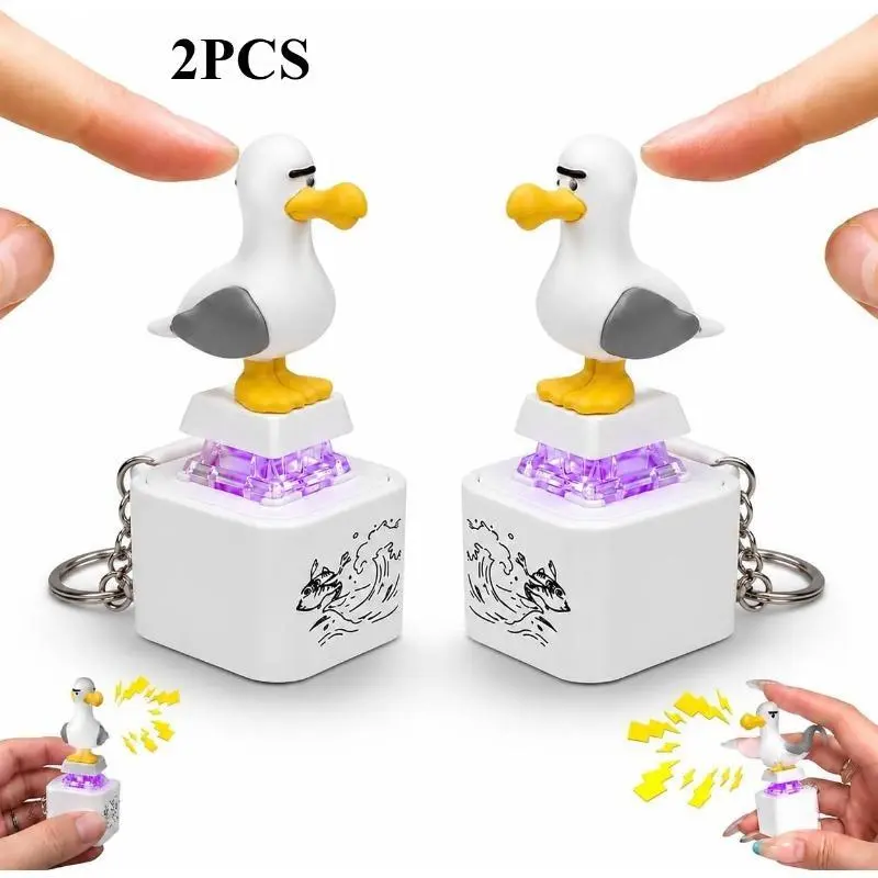 2Pcs Seagull Mine Button Keychain Toy, Seagull Funny Clicker Fidget Toys, Stress Relief Sensory Keychain Toy for  Stress Relief Noise Maker Animal Keycaps Funny Gifts Desk Toy, Backpack Novelty Gift