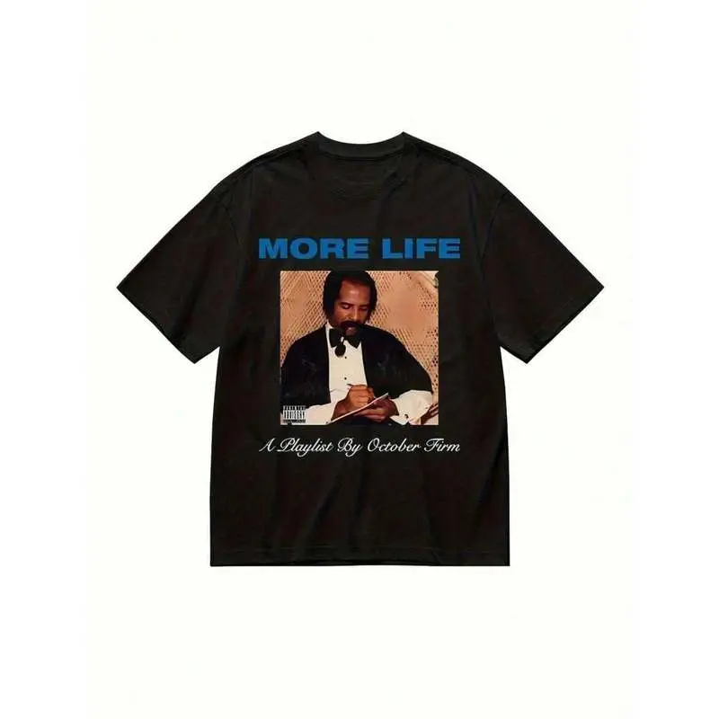 Oversize Drake More Life Graphic T-Shirt- Black Breathable Comfortable Round Neck Short Sleeve Vintage Photo Print Perfect