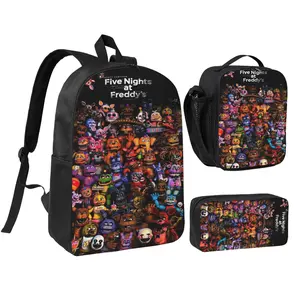 Unisex Five Nights At Freddy'S2 3Pcs Backpack for Teen Girls Boys, School Bookbag with Lunchbox Pecil box, Anime backpack with adjustable straps, office travel bag Bookbag
