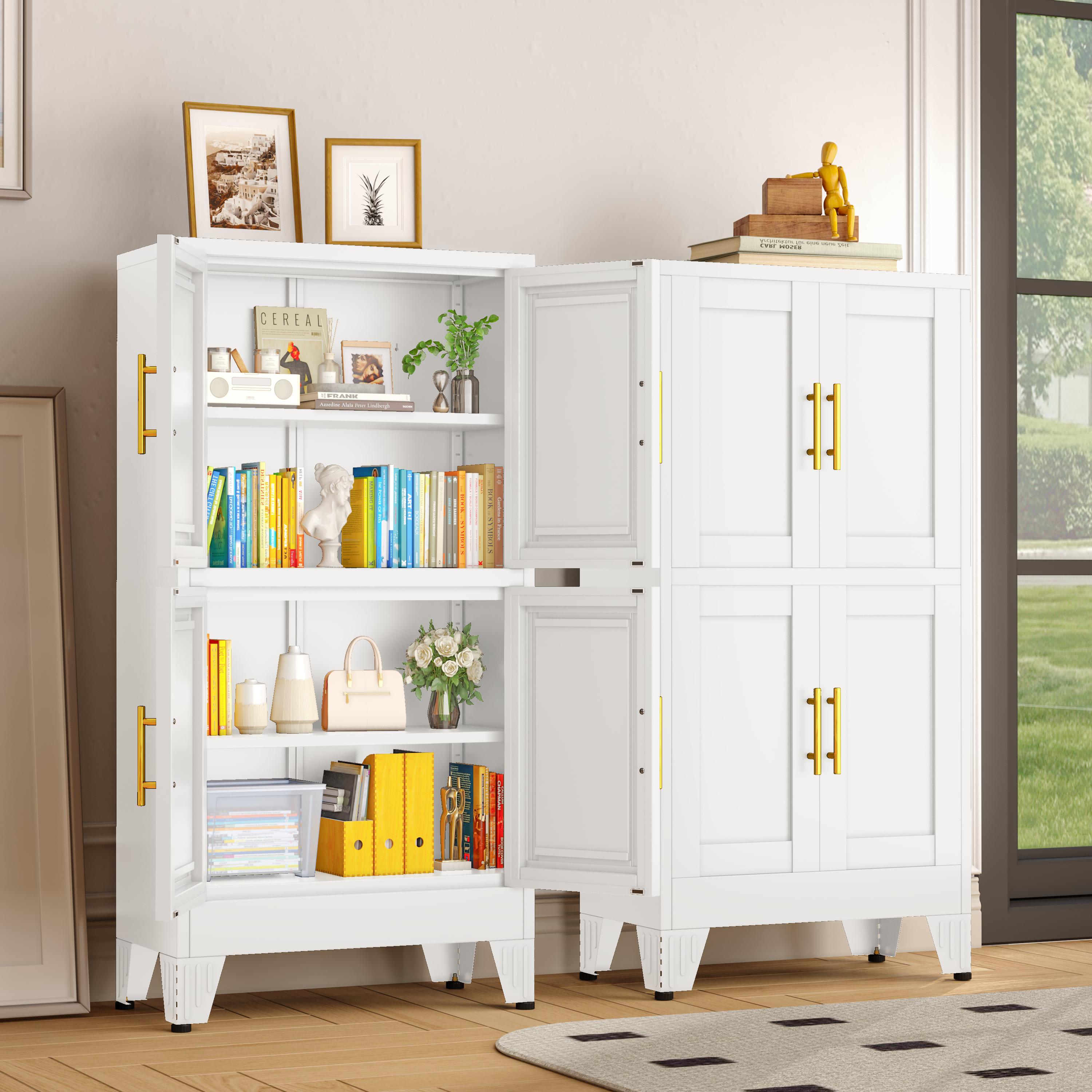 Kitchen Pantry Cabinet 47" Tall Metal Storage with Doors & Adjustable Shelves Black Freestanding Organizer for Kitchen Dining Room Living Room Laundry Room Minimalist Drawer Tower