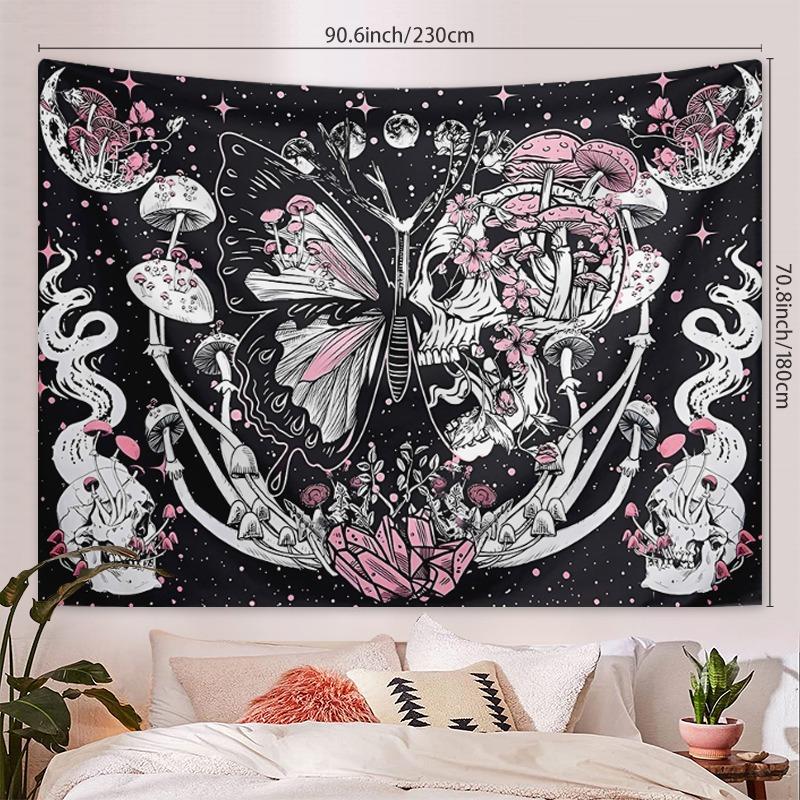 Butterfly Mushroom Wall Tapestry, 1 Count Home Decor Hanging Tapestry, Room Decor Aesthetic Wall Hanging Tapestry Sweet Furniture, Wall Art Decoration for Living Room Dorm Bedroom Decor