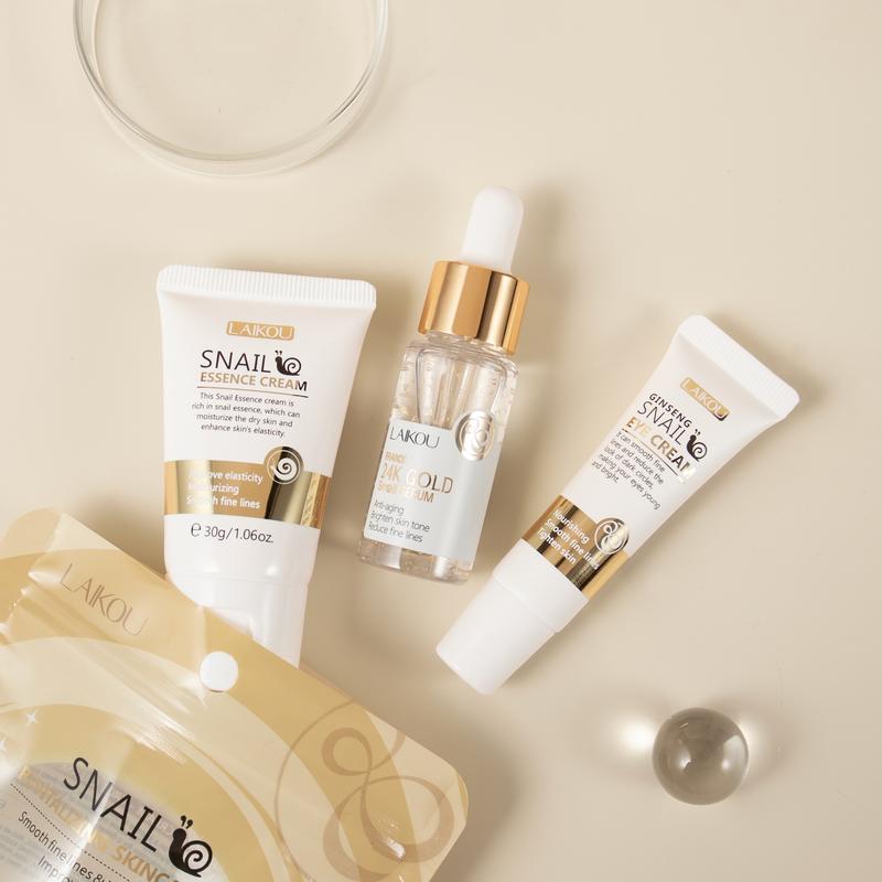 Hydrated Snail Facial Skin Care Kit, 1 Set Including Facial Cleanser & Eye Cream & Serum for Improve Skin Elasticity, Moisturizing Skin Care Kit