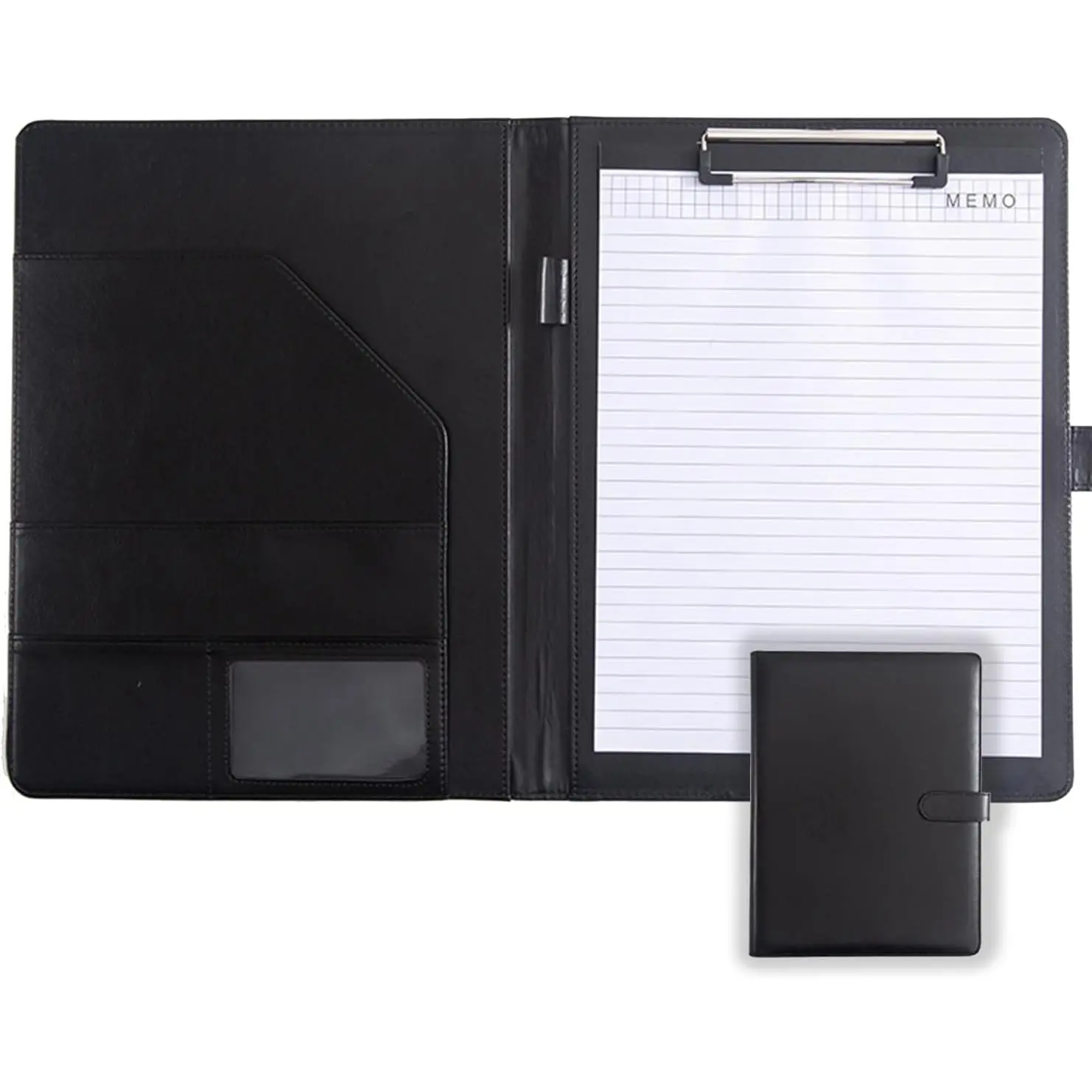 Faux Leather Portfolio with Clipboard - A4/Letter Size Legal Pad Holder, Resume Organizer and Writing Folder, Professional Business Conference Office Padfolio(Black)
