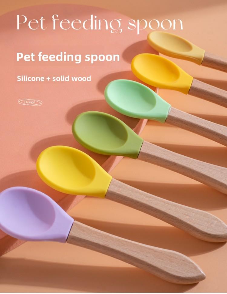 SoPets Pet Food Spoon Silicone Cat Feeding Scoop for Wet Food Canned Food with Wooden Handle Safe Dishwasher Friendly Pet Supplies Automatic Feeder Accessories