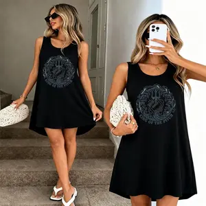 Women Soccer Fan A Line Tank Dress with King of the Pitch Graphic and Soccer Ball Print for Game Day Match Day and Tournament Time suitable for daily wear vacation and outdoor fun featuring a loose fit flowy hem and round neck design that offers comf