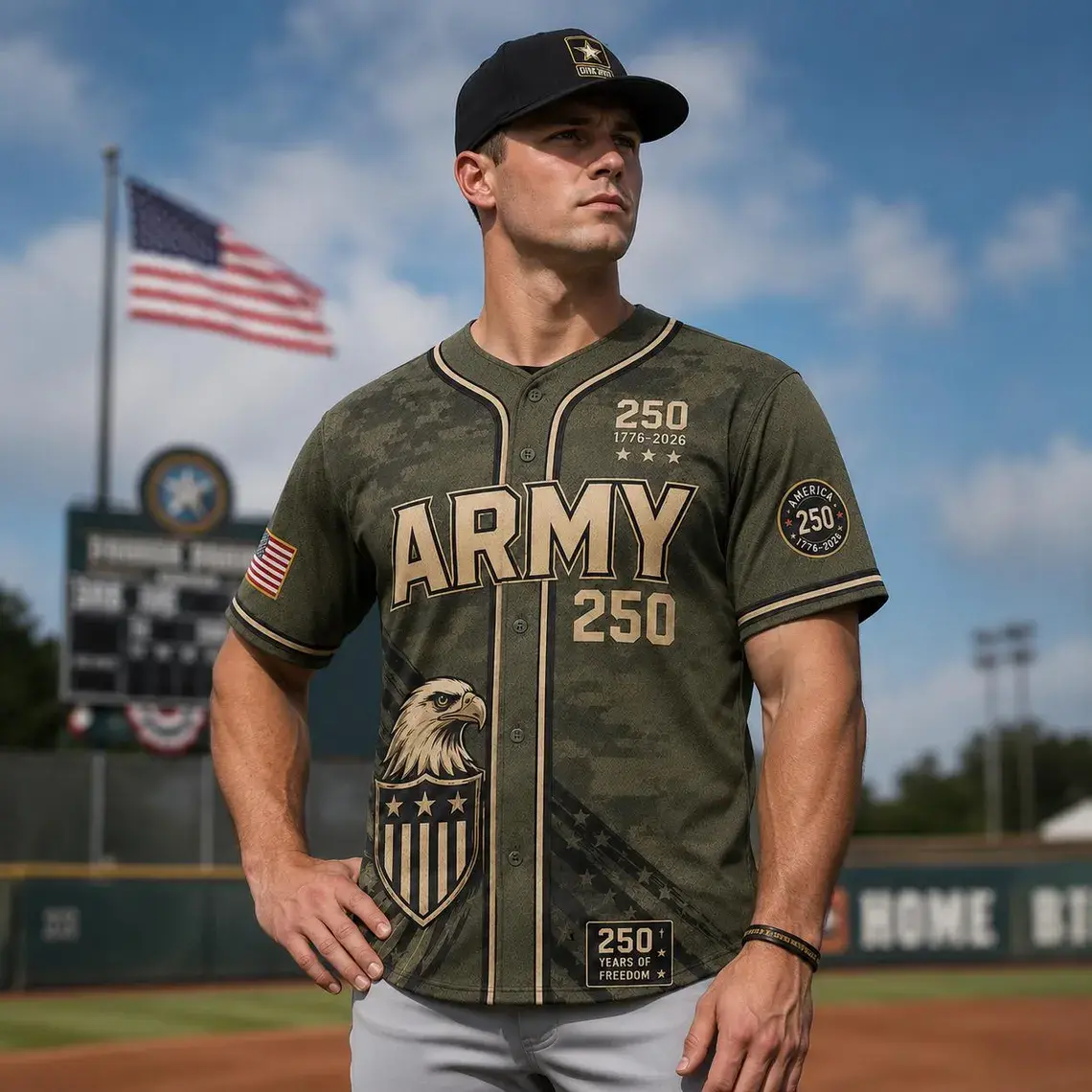 America Military Style Baseball jersey,Army 250 Years Of Freedom 1776 2026 Patriotic Eagle And Stars Design For Independence Day Celebrations And Veterans Gifts