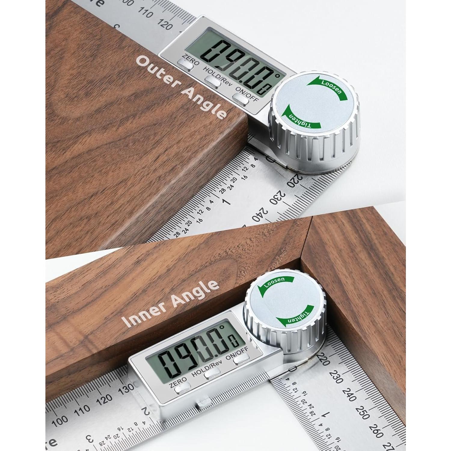 Digital Angle Finder Protractor, 7inch Professional Angle Measuring Tool for Woodworking, Construction and DIY Measurement, Stainless Steel (Includes 2 )