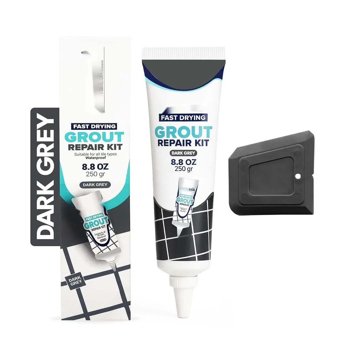 Premixed Acrylic Sanded Grout Repair Kit, Water-resistant Tube with Applicator, Fills Cracks and Gaps in Bathroom, Shower and Kitchen, Dark Gray, 8.8 Oz