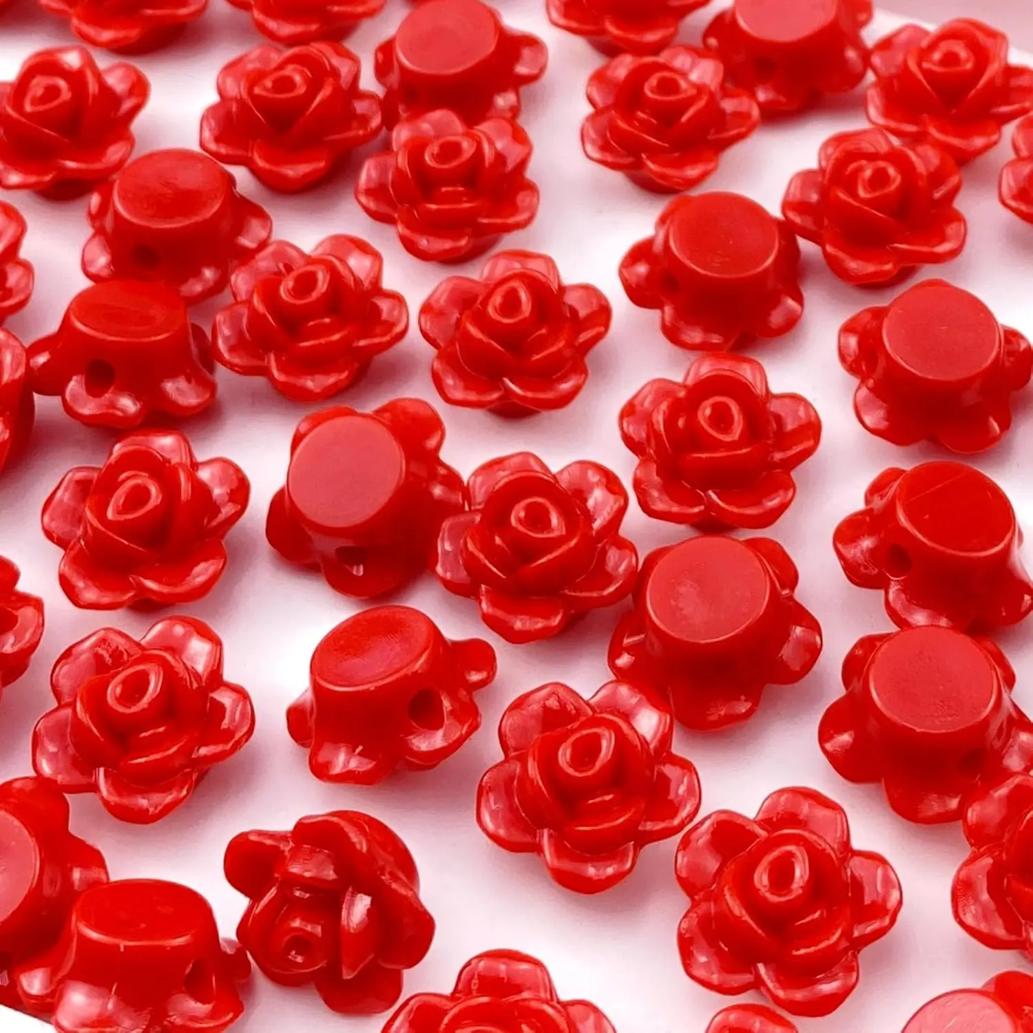 200 count  Rose Flower Beads Candy Color Flat  Spacer Beads Loose Pastel Colorful Decor for DIY Crafts  Making Bracelet Necklace Earrings(Red)