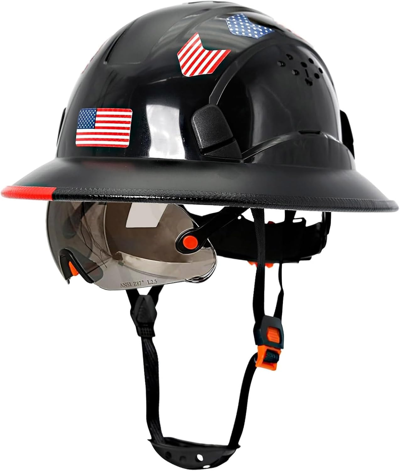Full Brim Hard Hat with Clear Visor Cascos De Construccion Vented Hard Hat with Chin Strap Adjustable Cool Vent Work Helmet for Men Women