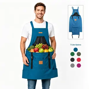 Multi-Pocket Apron for Kitchen, Gardening, Fruit Picking, Adjustable Practical Apron with Large Storage Pockets, Side Pouches, Clip Design
