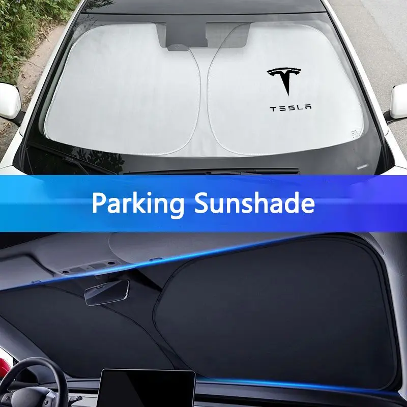 Car Sunshade Windshield Sun Shade Visor Cover UV Protection Shield Foldable Auto Accessories Car Sunshades For Windshield For Tesla Model-3 Model-S Model-X Model-Y Cybertruck Roadster