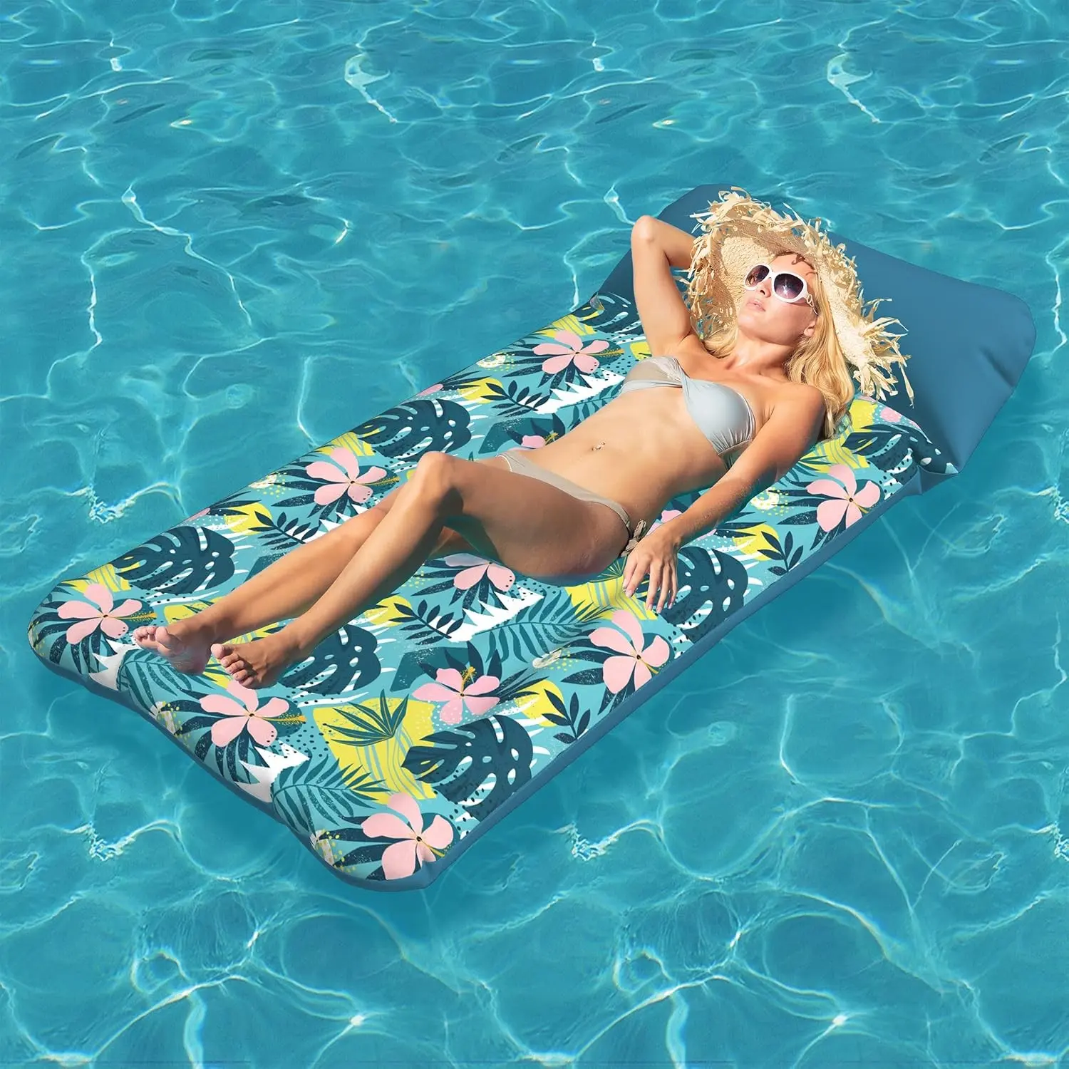 Oversized Fabric-Covered Inflatable Pool Float Lounge 73" x 39" – Tanning Raft Lounger for Adults, Pool Party Ride-Ons for Pool, Beach, Lake & Sea(Gift)