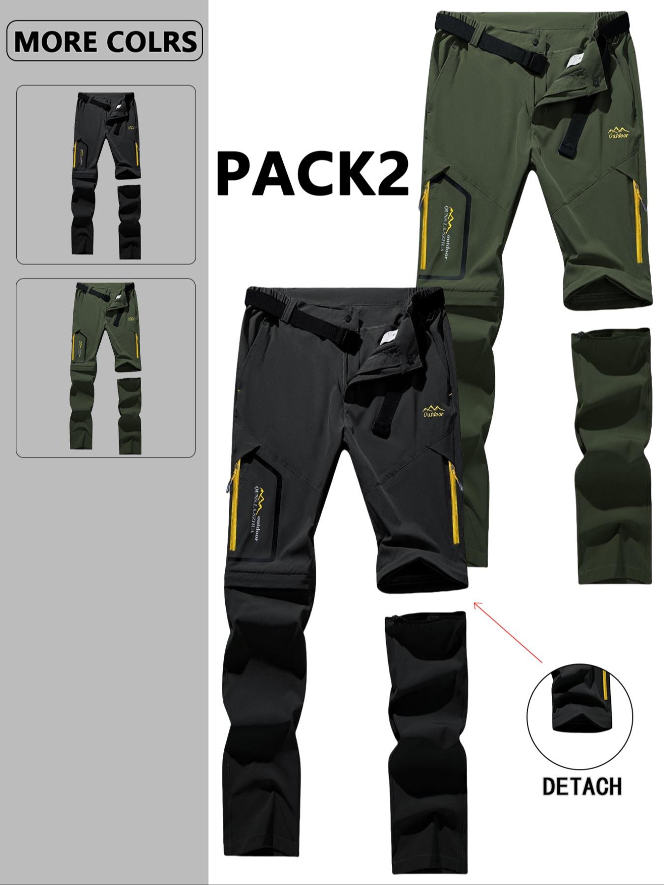 Men's Zipper Design Pocket Waterproof & Windproof Outdoor Pants, Regular Fit Casual Detachable Leg Comfy Trousers for Outdoor Activities, Men's Bottoms for All Seasons