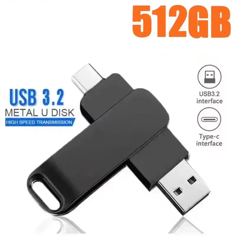 USB 3.2 Flash Drive 512GB High Speed Metal 2in1 TypeC Pen Drive Waterproof Large Storage For Nintendo Switch Data Storage