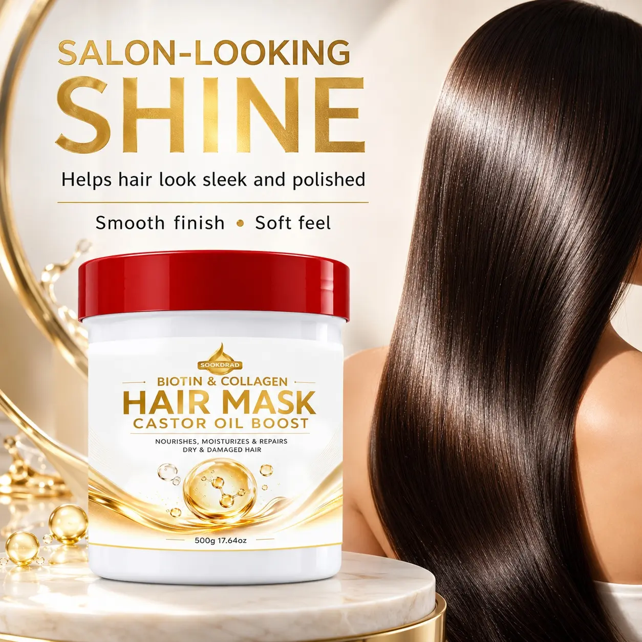 hair mask, biotin, collagen, castor oil boost, nourishing, moisturizing, repairing, dry damaged hair, Enhanced Hair Care, 17.64oz, 500g