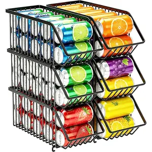 Stackable Soda Can Organizer Rack Stacking Can Dispenser Refrigerator Organizer Bins for Fridge Freezer Kitchen Cabinets Black 6 Pack