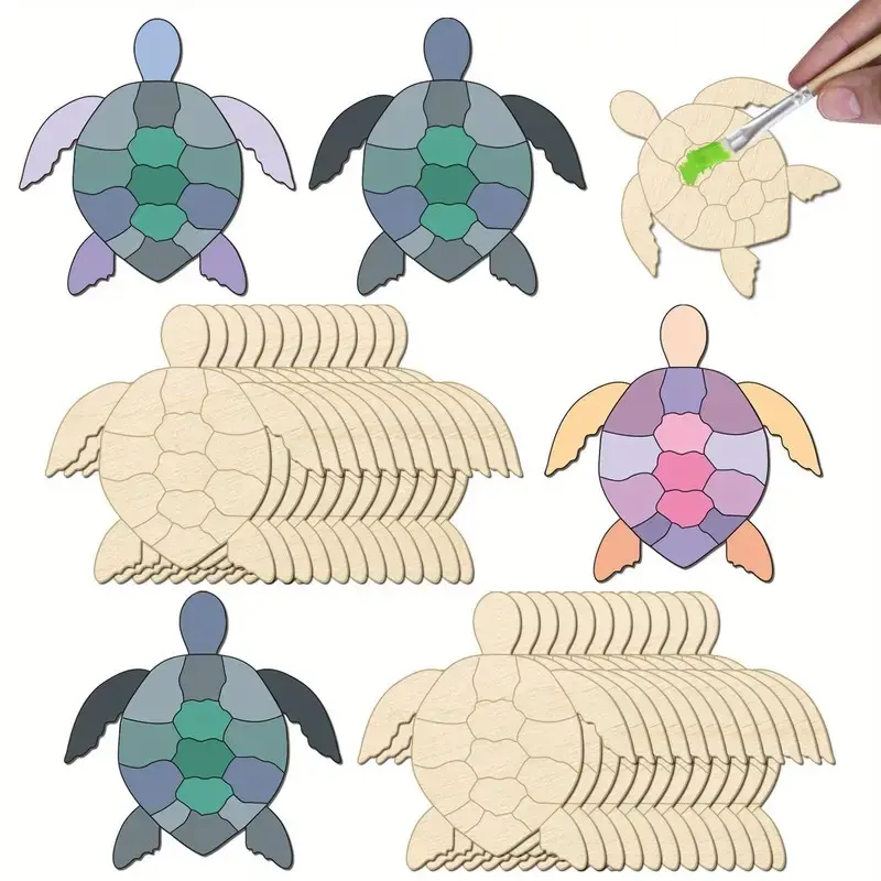 Original Wood Color Carved Turtle Wooden Slice Half Finished, Ocean Animal Wooden Blank, Handmade DIY Painting Board, Festival Home Wall Decor Craft