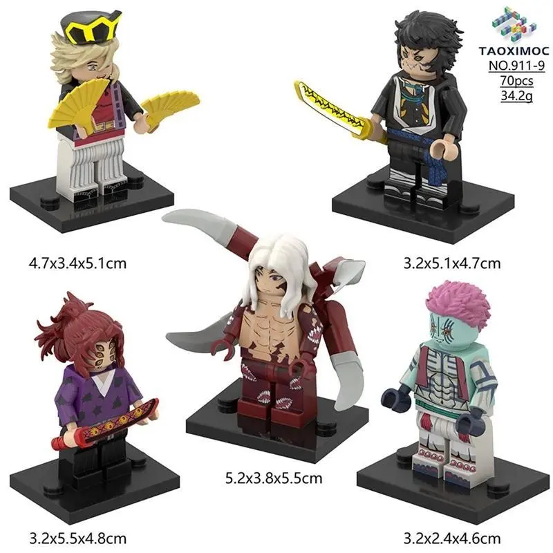 Unisex Anime & Manga Inspired Building Block Minifig Set, 5pc Poseable DIY Figures, Toy for Teens & Kids, Collectible Party Centerpiece Desk Decor Gift