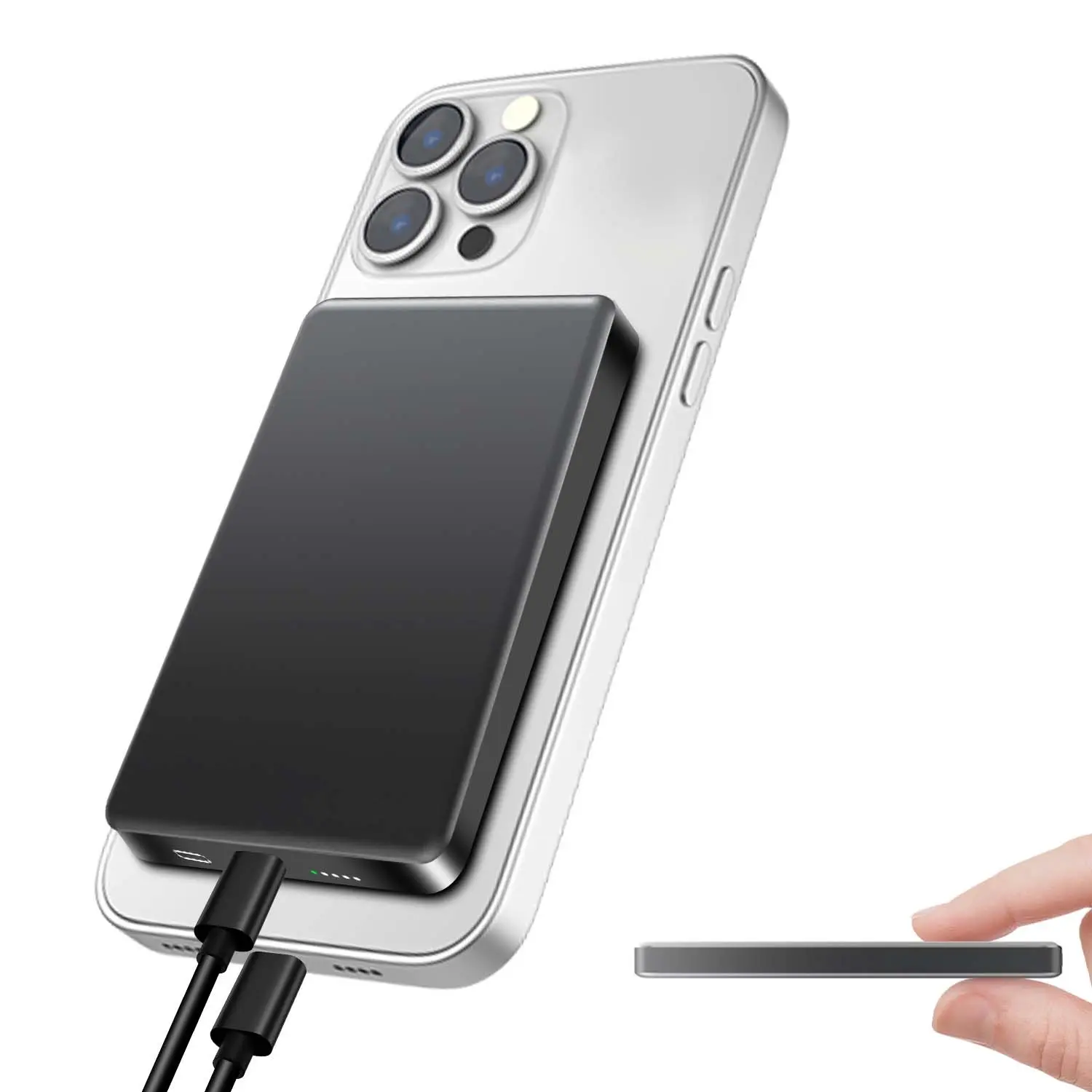 Megasafe Battery Pack, 5000mah Magnetic Power Bank with Type-C Cable, 20w PD Charging, Lightning Input, Wireless Portable Charger for iPhone