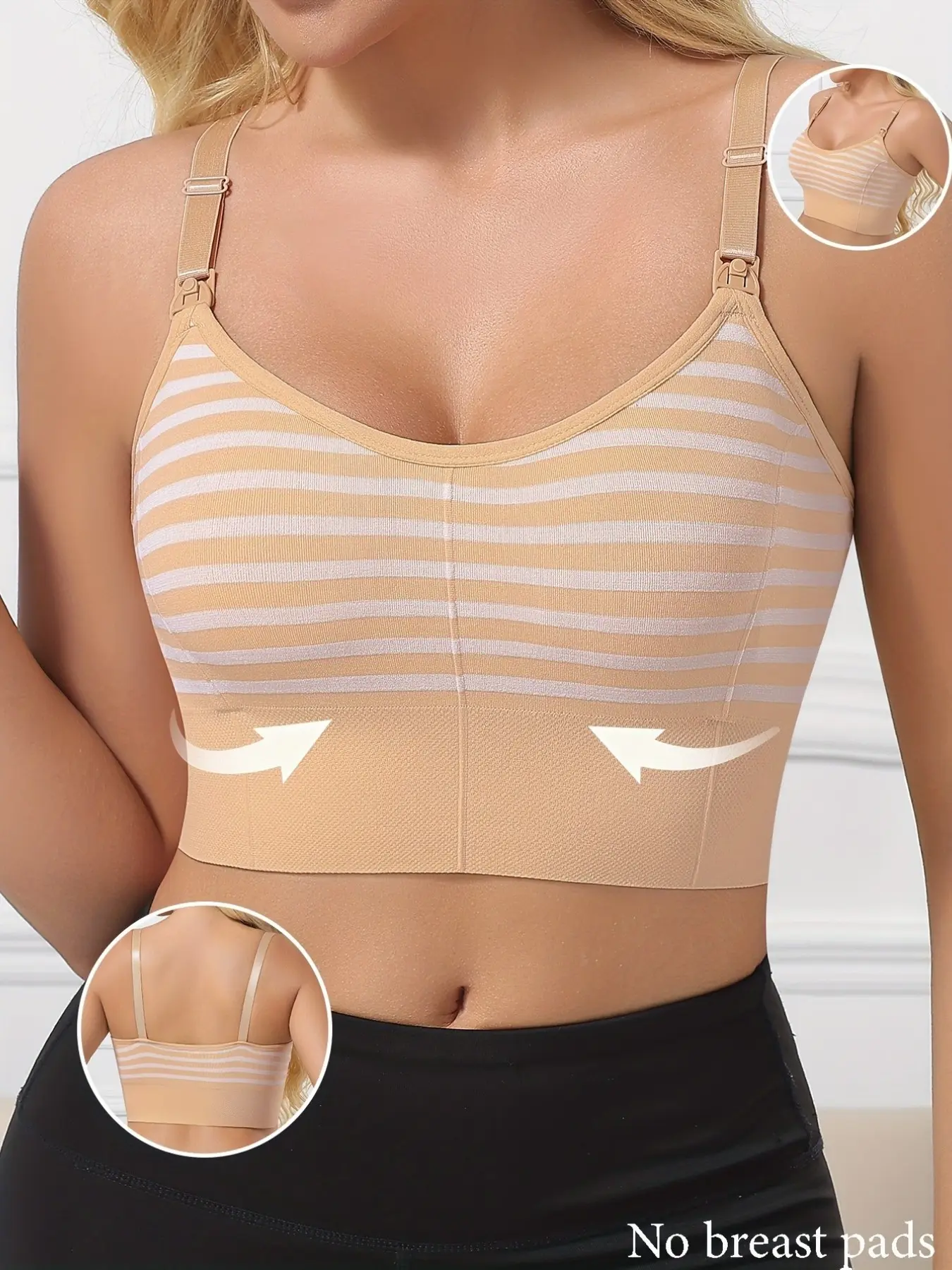 Double-Layer Nursing Bra Without Pads, Fashion Striped Design, Adjustable Straps, Comfortable Breathable Maternity Underwear