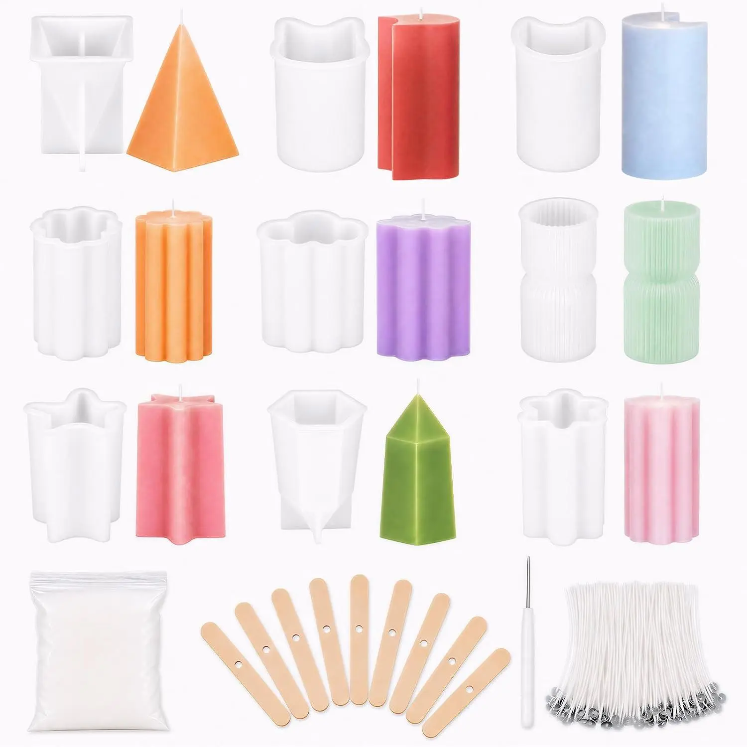 13 count  Candle Molds, Candle Molds for Candle Making |   Molds for DIY Crafts, Soap, , -in- Candle Molds for Beginners, Cylinder  Moon  9 Shapes