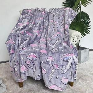 mushroom print throw blanket, modern style glow in the dark soft comfortable blanket, warm napping blanket for home office travel, valentine's day gift, room accessories,  room decor
