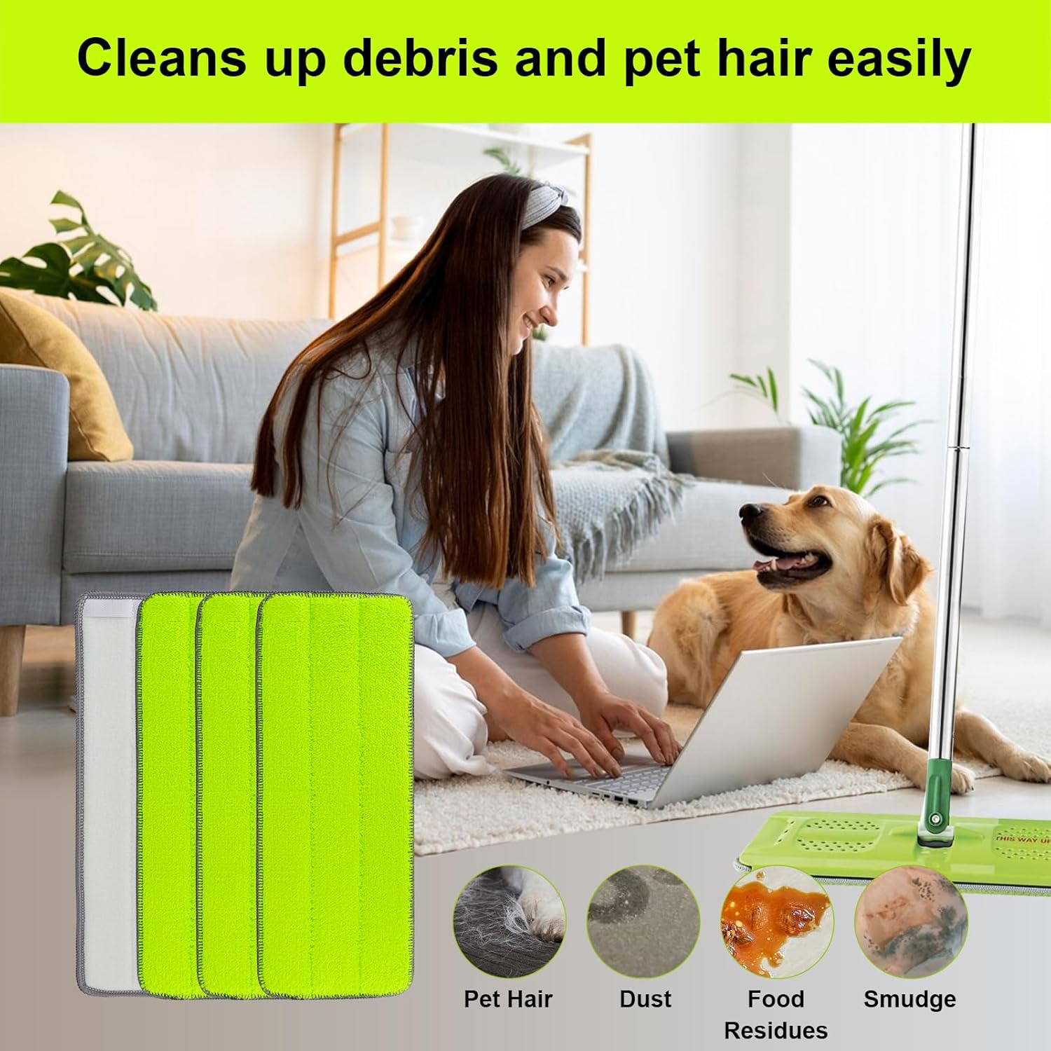 Replacement Microfiber Mop Pads for Libman Rinse 'n Wring Mop and Bucket System, Washable  Wet & Dry Cleaning Refill  for Multi-Surface Floor-12 Pack