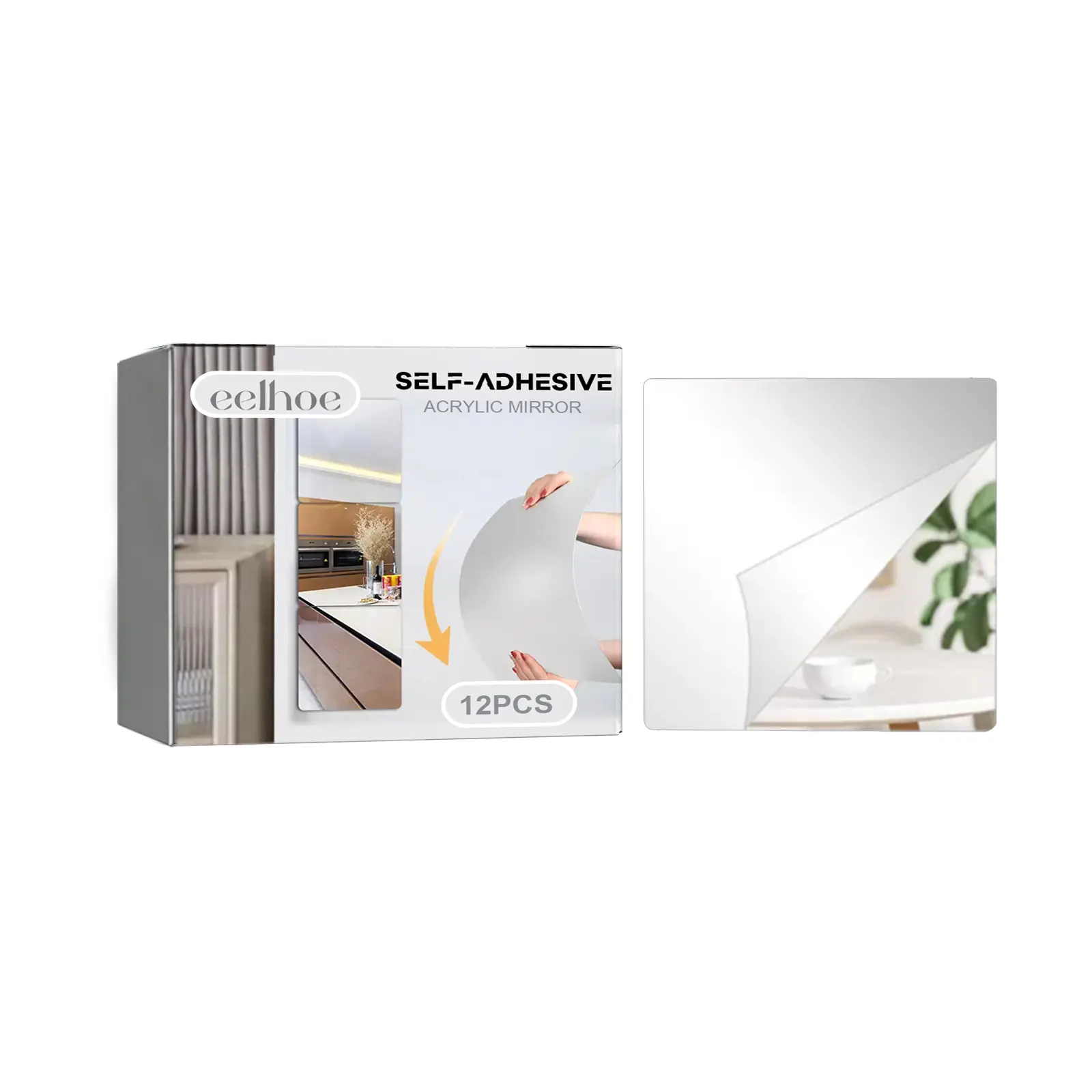Self-adhesive anti-fall wall mirror, bedroom splicing self-adhesive mirror wall sticker, 3D no-drill full-length mirror