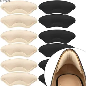 4 Pack Heel Cushion Liners for Loose Fit Shoes, Beige Adhesive Foot Pads for Heel Pain Relief, Shoe Grips for Sneakers Heels Boots & Bathroom Slippers
