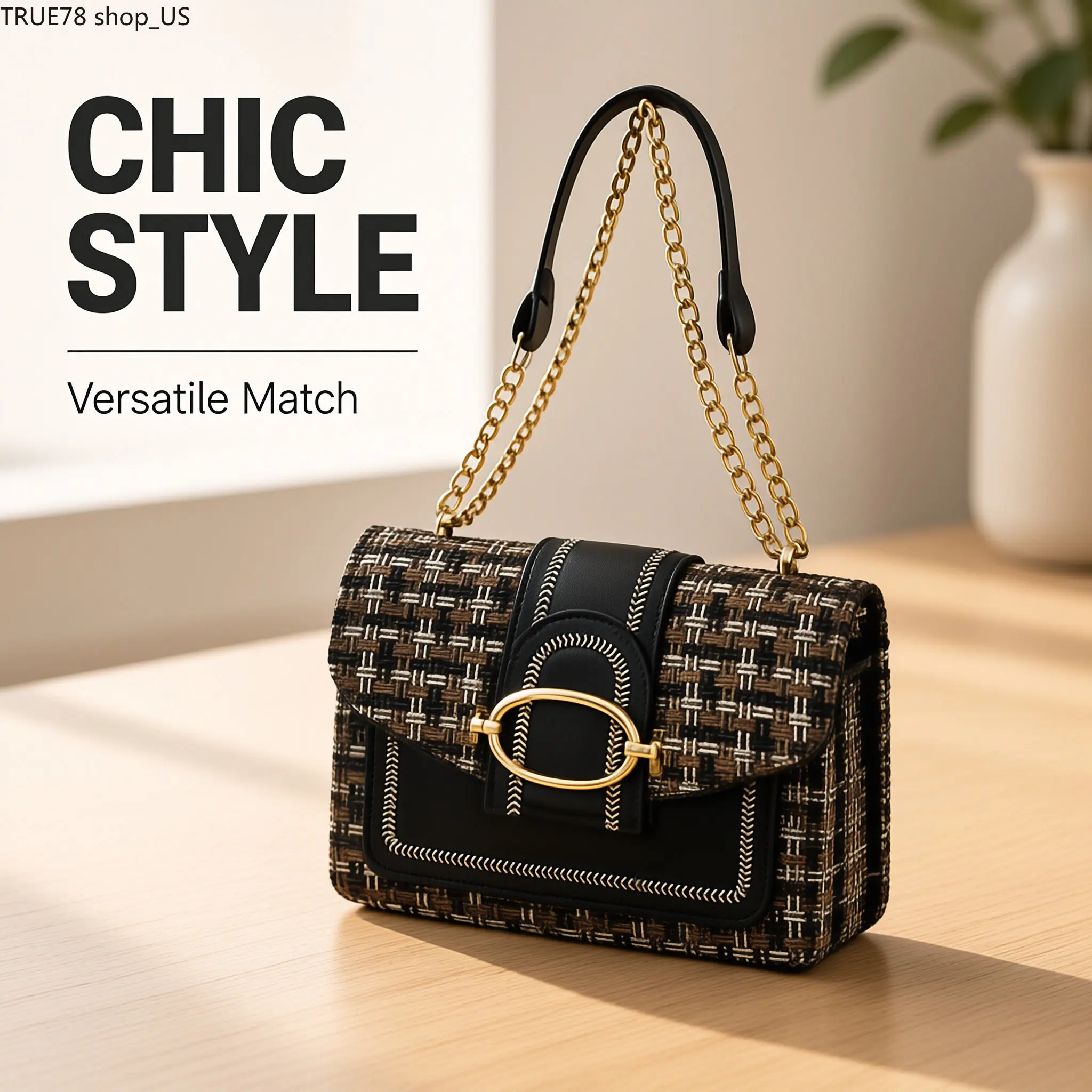 Women's Minimalist Leather Shoulder Bag - Patchwork Clean Girl Design, Chain Crossbody Purse, Square Satchel Clutch, Ideal for High Street Shopping