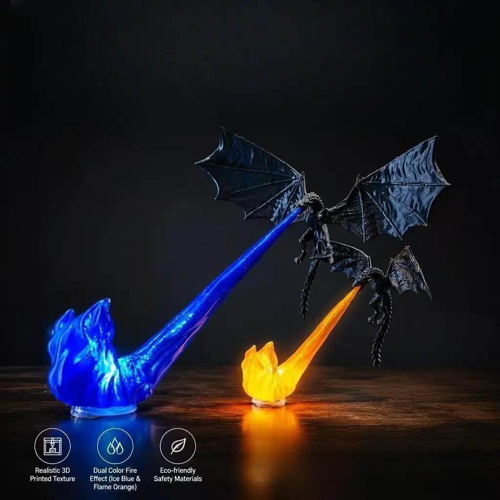 Rechargeable High Light LED Flying Dragon Breath Night Light with Optional Light Belt Version Realistic Fire Breathing Model Figure and Atmospheric Lamp Cool Desktop Decor and Gift for Games Lovers