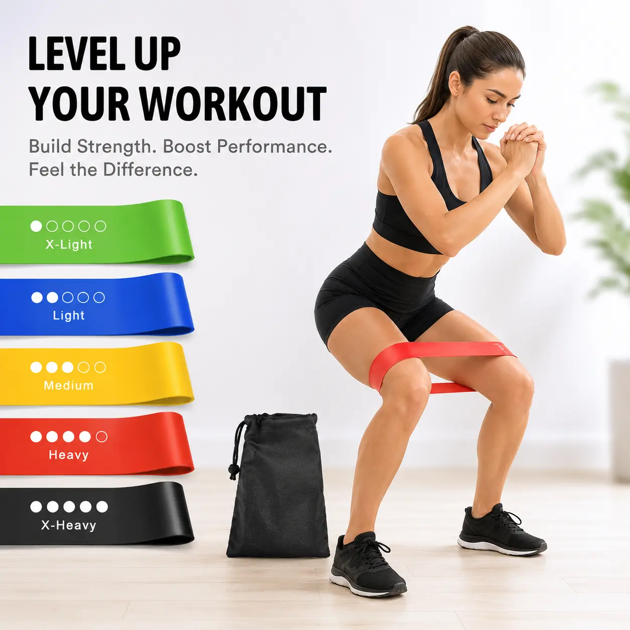 5-Pack Resistance Bands Set 5 Levels, Natural Latex Workout Bands with Carry Bag for Glutes, Legs, Yoga, Pilates & Home Gym,durable