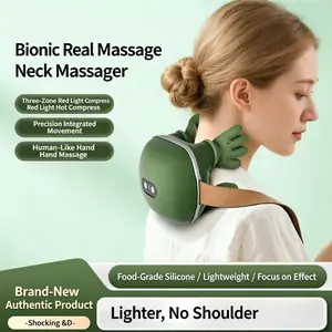 Bionic Heating Massage Master, Neck and Shoulder Massager for Deep Tissue Pain Relief, Wireless Portable Electric Acupressure 4D Kneading Massage, Designed to Mimic Human Hands, Perfect for Home Office Breaks (Green)