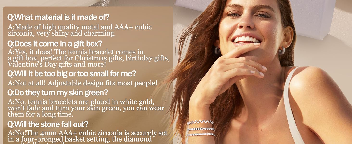 Viral Summer Tennis Bracelets For Women - Silver Plated Bracelet Stack Cubic Zirconia CZ Diamond Adjustable Stackable Bracelets Set For Prom Wedding Jewelry Gift 3Pcs