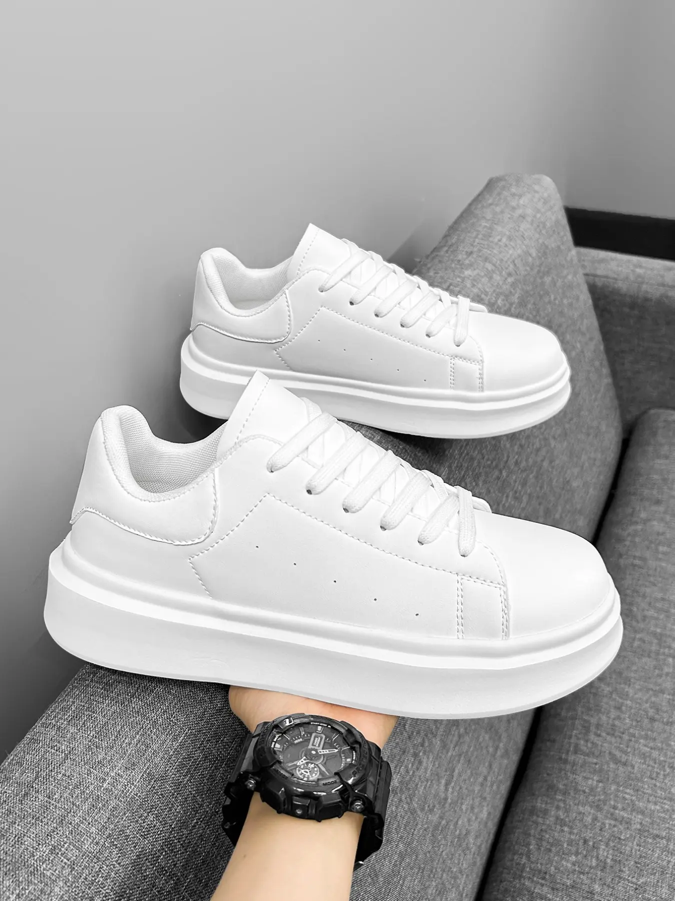 Men's Classic Fashion Simple Soft Leather Low Top Casual Sneakers, 4cm Heel Boost, Student Commute, Versatile Trendy Shoes