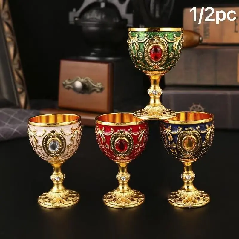 Vintage Antique Renaissance Holy Grail Wine Goblet, Drinkware, Medieval Gothic Replica with Gold Finish & Exquisite Floral Patterns, Unique Handcrafted Metal Drinking Cup, Ideal Fantasy Decor Gift for Wedding Birthday Anniversary Party Bar Home Collection