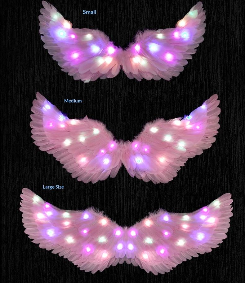 LED Light Source Glowing Feather Wings for Adults & Children Performance Props with Three-speed Switch Colorful Lighting & Built-in Battery