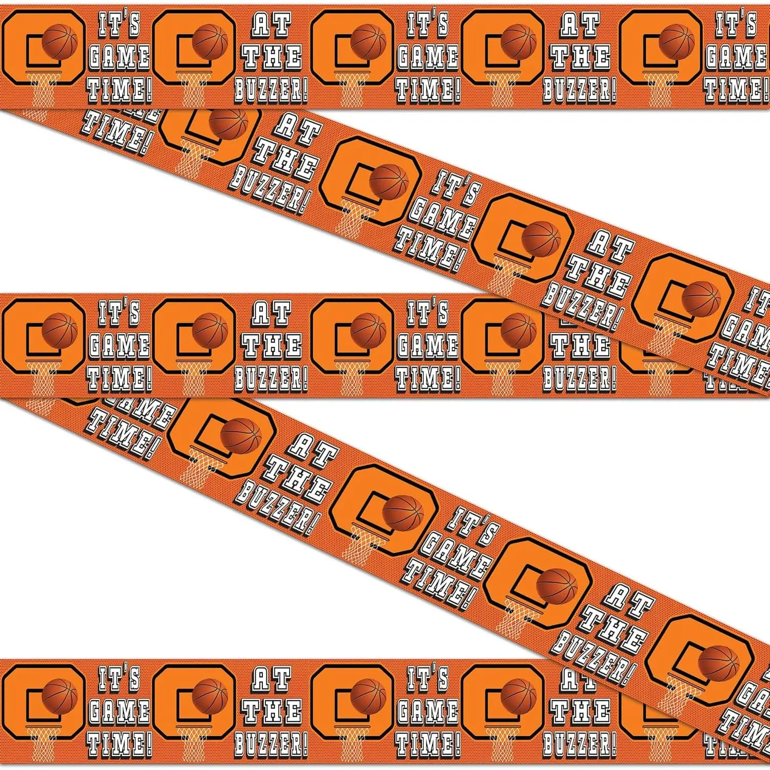 Basketball Party Banner | 8 Inch Tall x 25  Long | Basketball Decorations Plastic Banner Tape | "It's  Time", "At The Buzzer" Basketball Banner Design| Basketball Hoops Party Supplies |