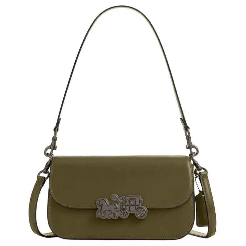 COACH Harper 24 Leather Crossbody Bag for Women – Silver Logo, Olive Green